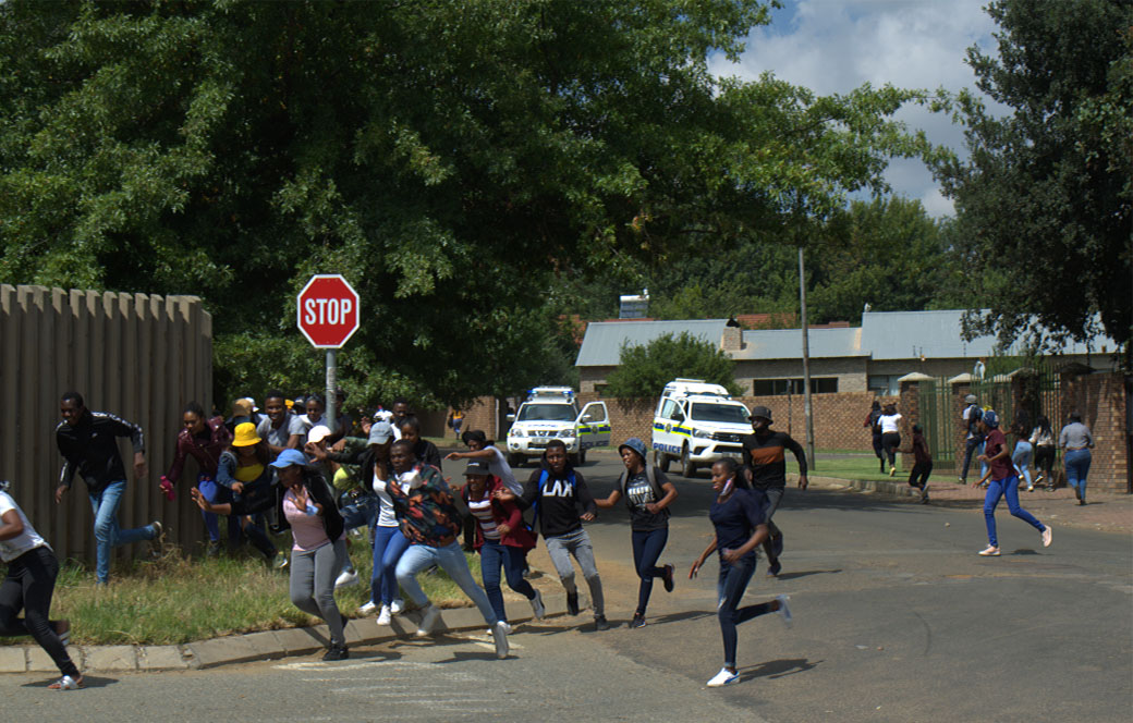Police And Students From Gert Sibande TVET College In Ermelo Face off 